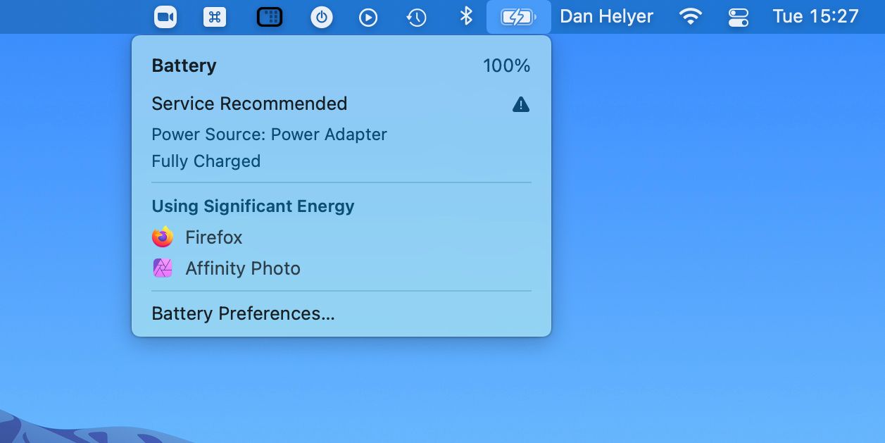 MacBook battery percentage in menu bar