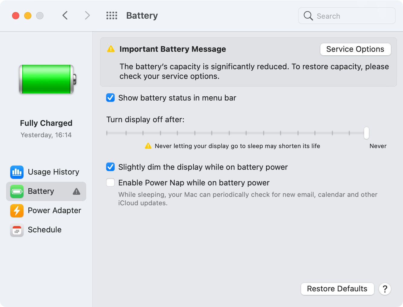 MacBook battery preferences