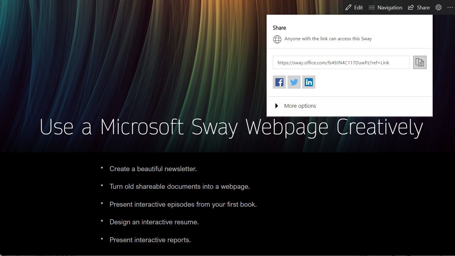 صفحه وب Microsoft Sway