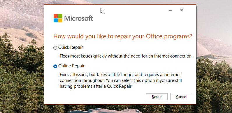 Microsoft office online repair 