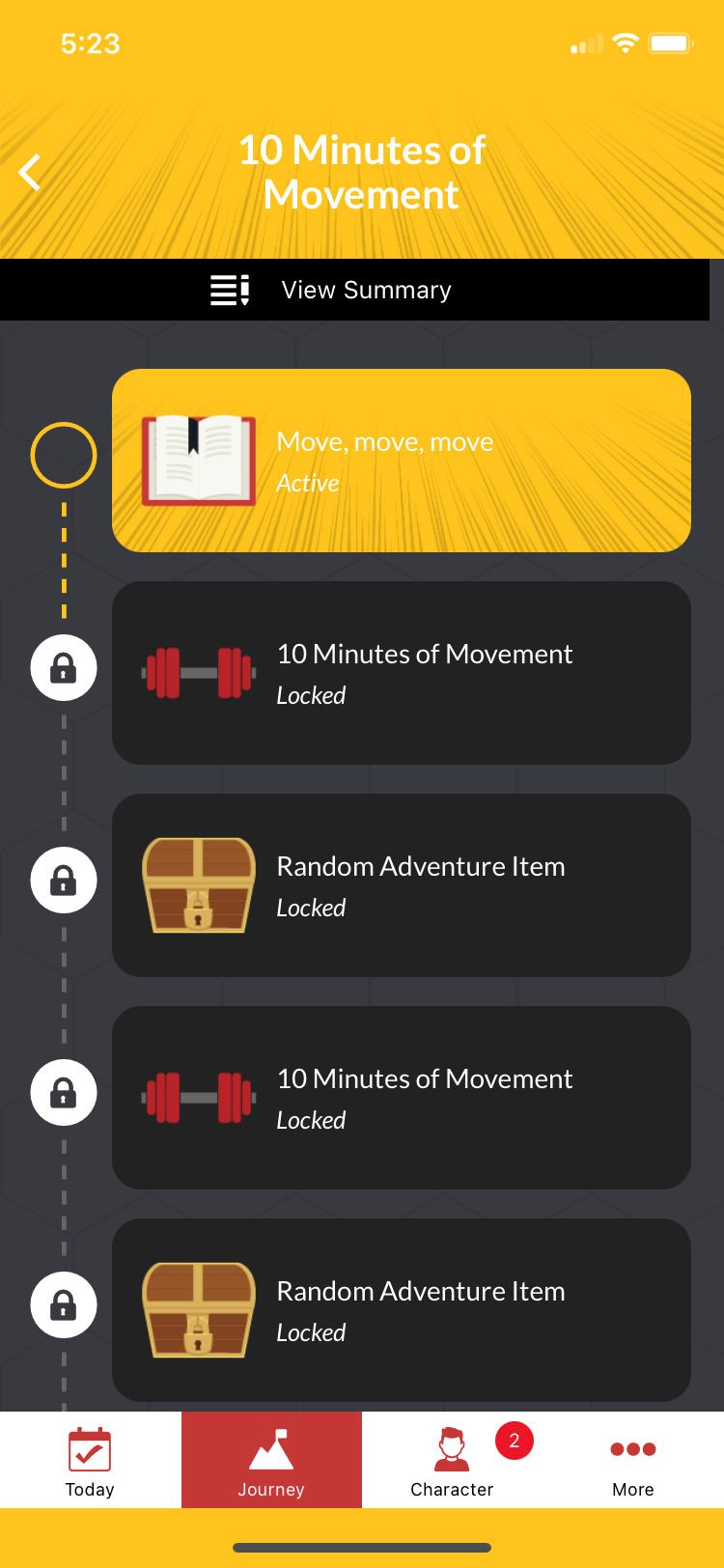 Nerd Fitness Journey app 10 minutes of movement outline