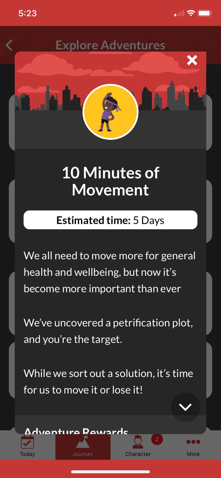 Nerd Fitness Journey app 10 minutes of movement