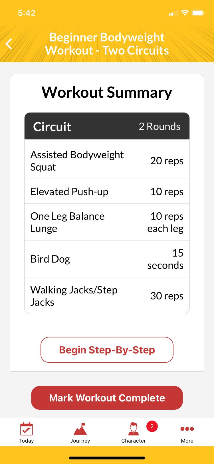 Nerd Fitness Journey app Beginner Bodyweight Workout