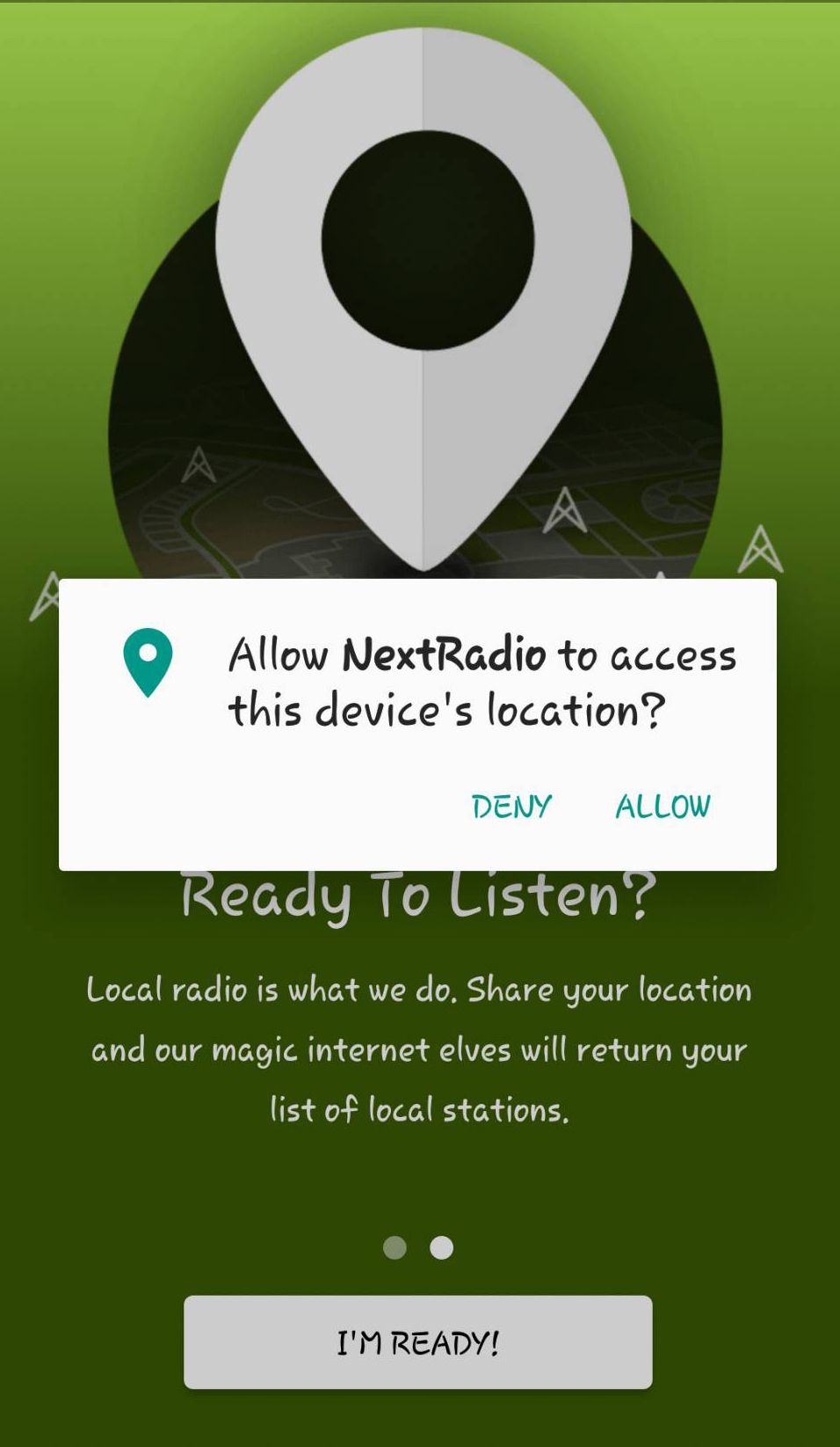 NextRadio location access prompt