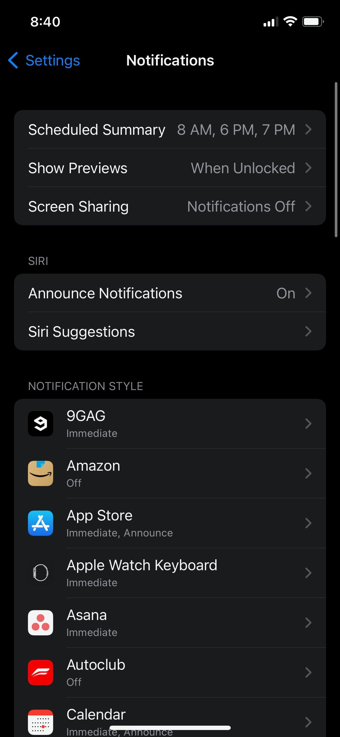 Notification Settings on iPhone