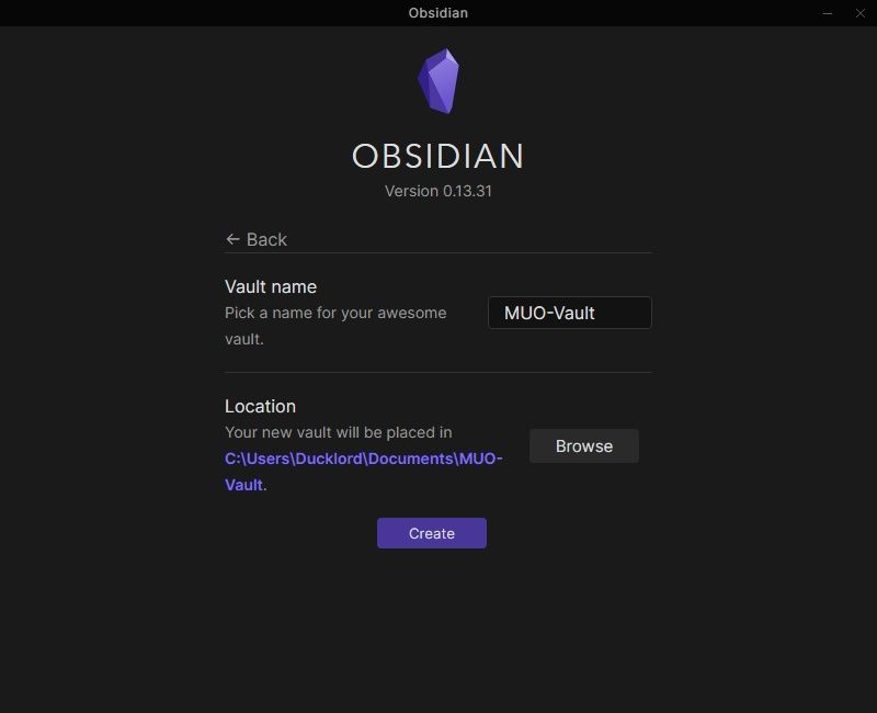 Obsidian Notes Database Create Vault Name