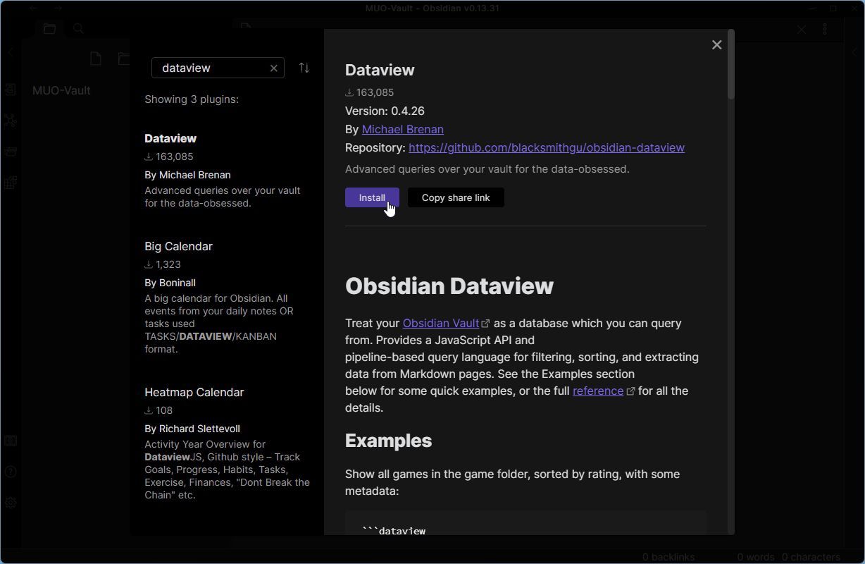 Obsidian Notes Database Install Dataview Plugin Button