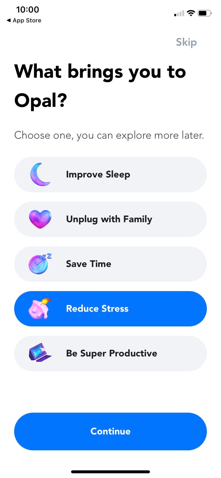 Opal app choose your motivation screen