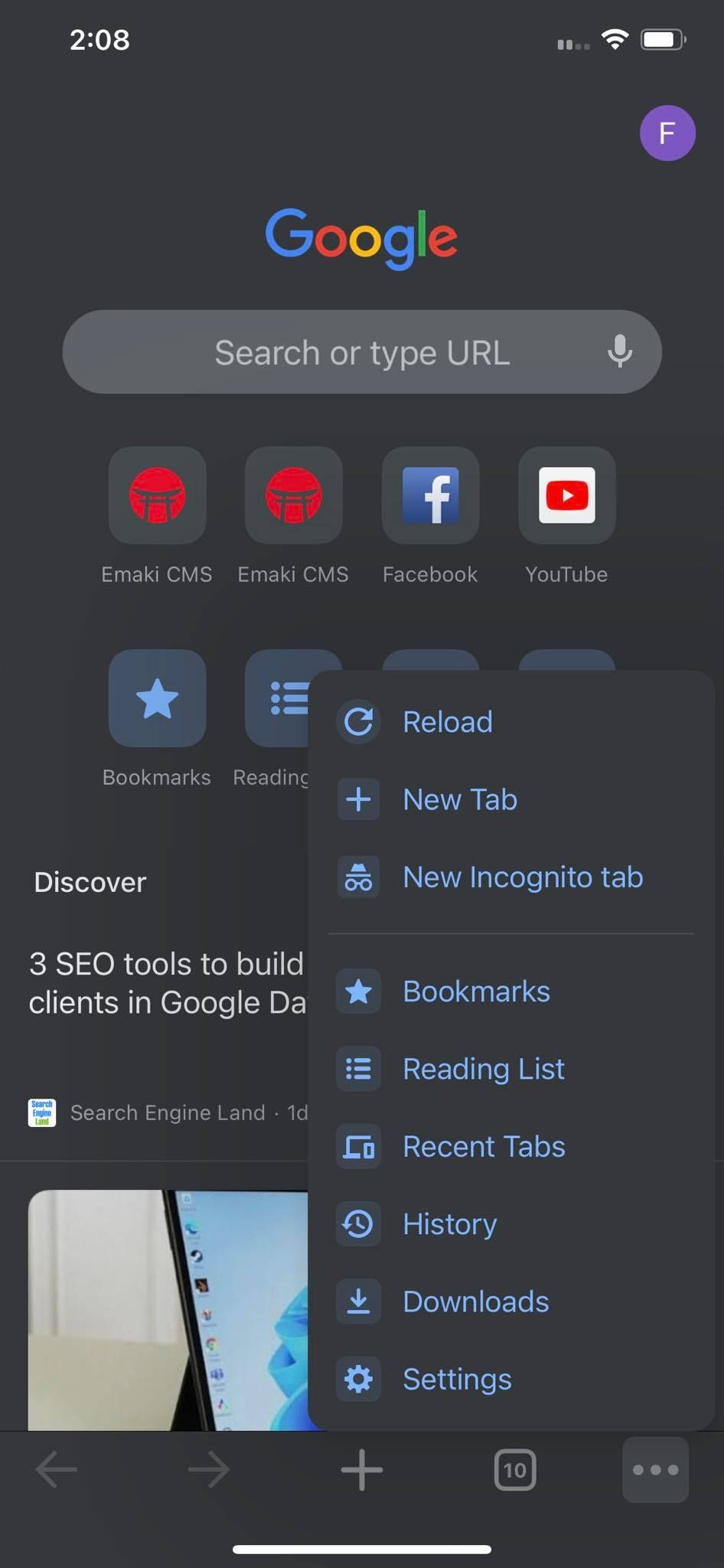 Opening Chrome Settings in Chrome for iOS