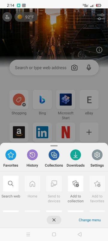 Opening Settings in Edge for Android