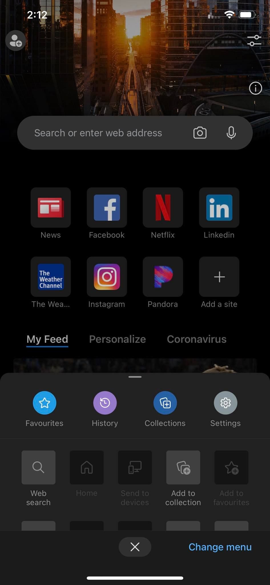 Opening Settings in Edge for iOS