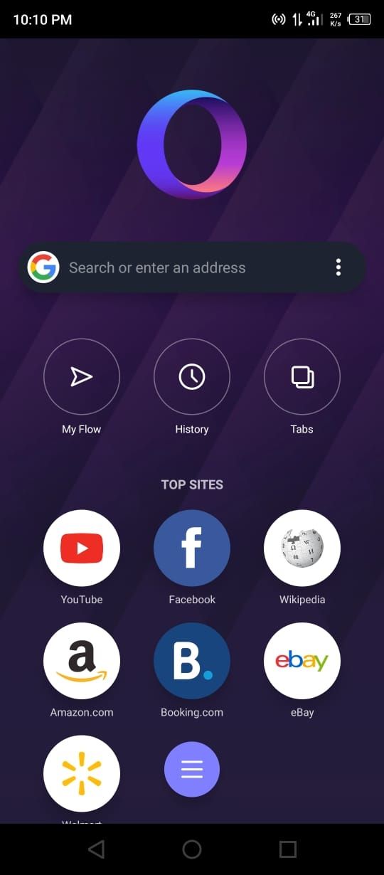 Opera Touch - Main Browser Page