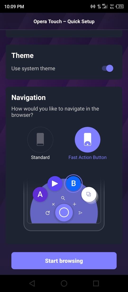 Opera Touch - Navigation Settings