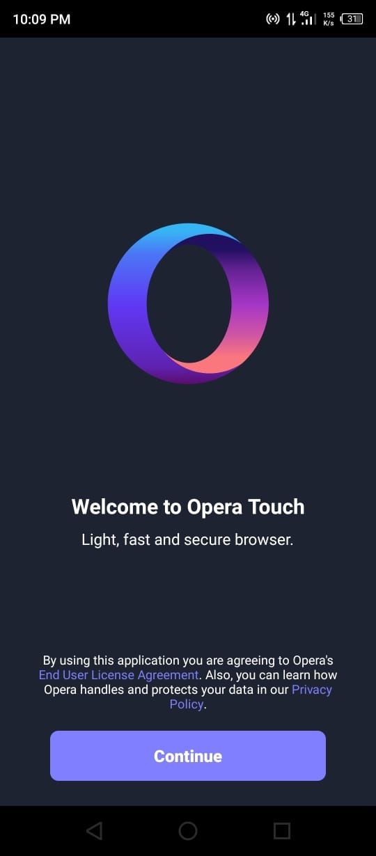 Opera Touch - Welcome Screen