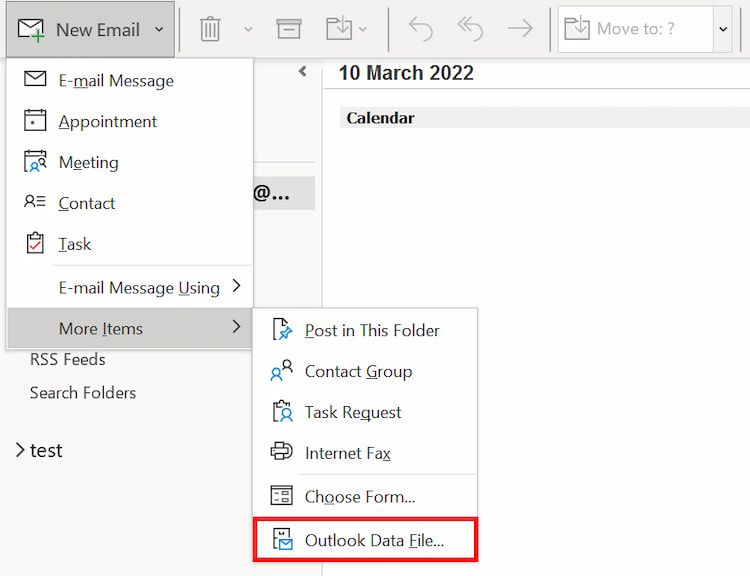 Outlook Data File Options