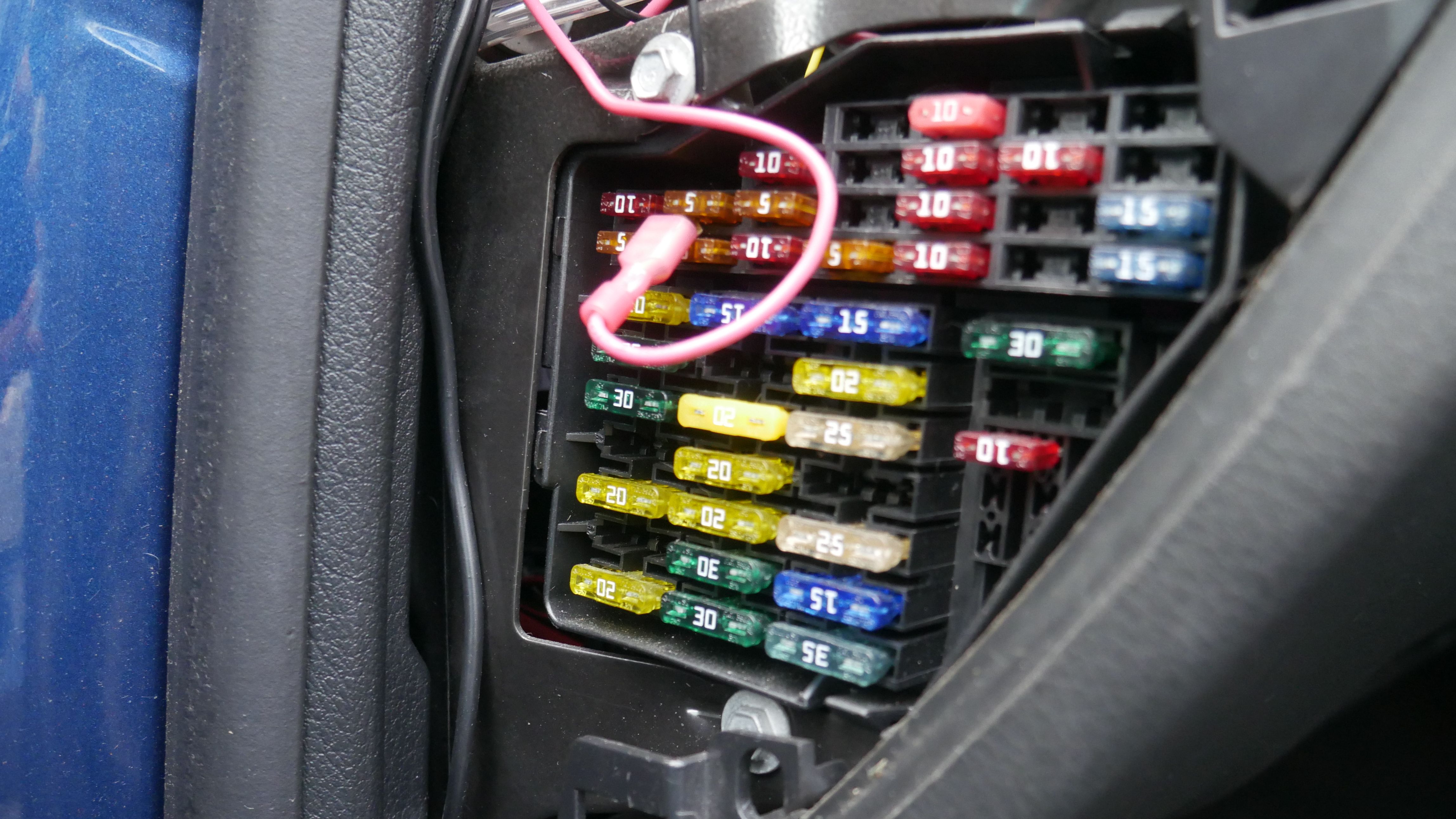 Image of Audi A4 fuse panel with fuse tap installed