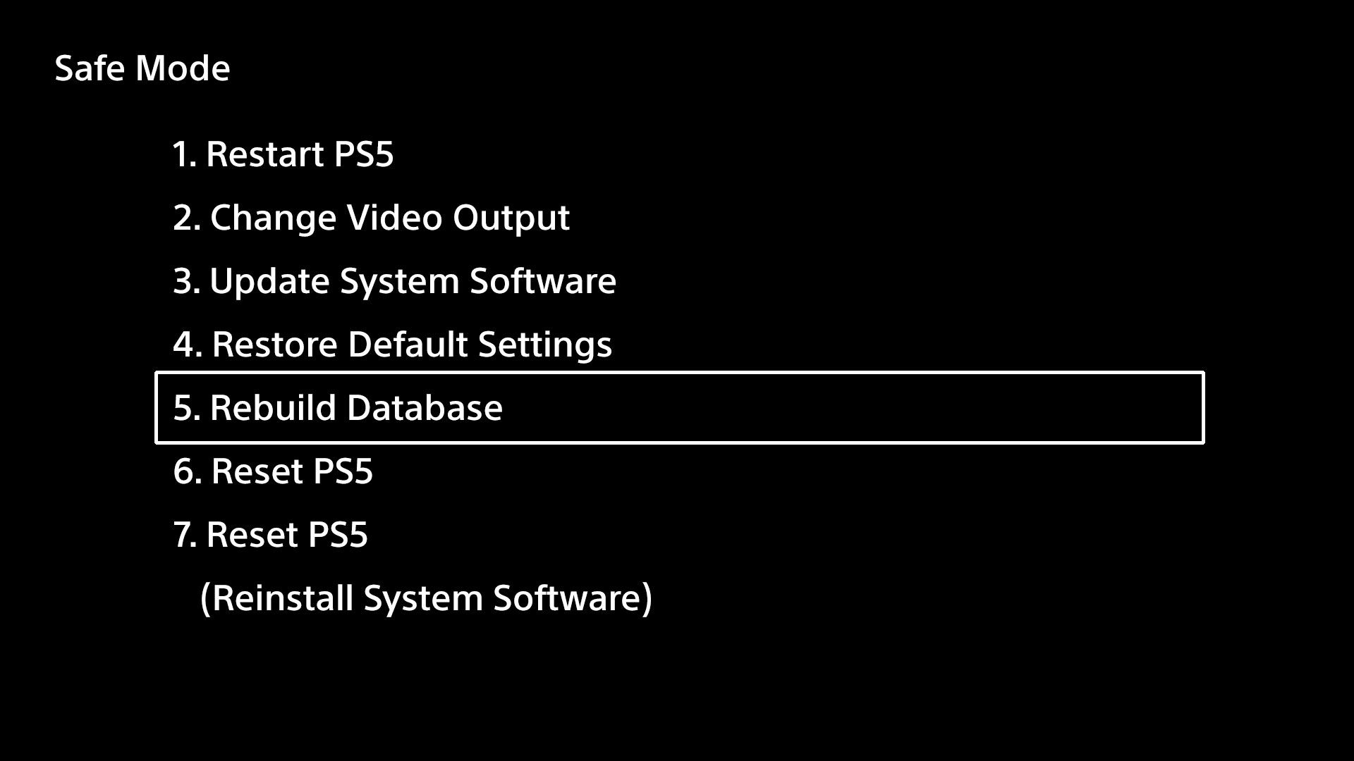 PS5 Safe Mode Menu