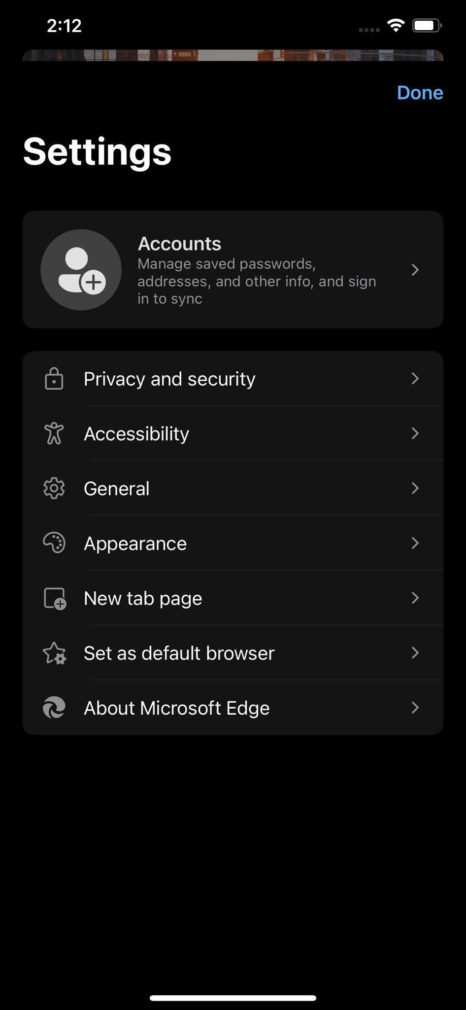 تنظیمات حریم خصوصی و امنیت در Edge برای iOS