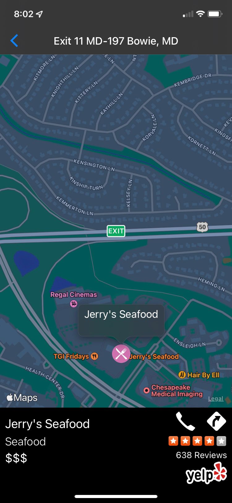 RoadAhead Highway Exit Finder Jerry's Seafood screen