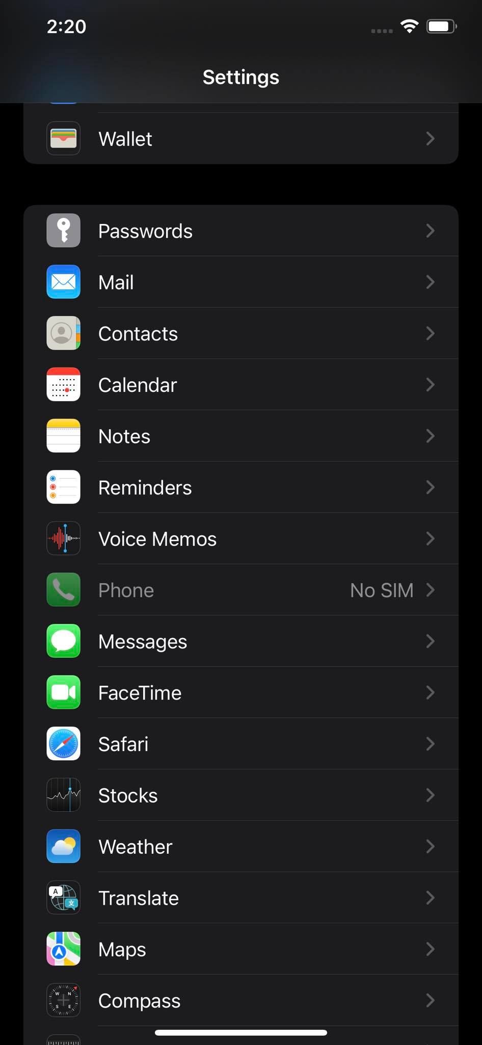 Safari in iPhone's Settings