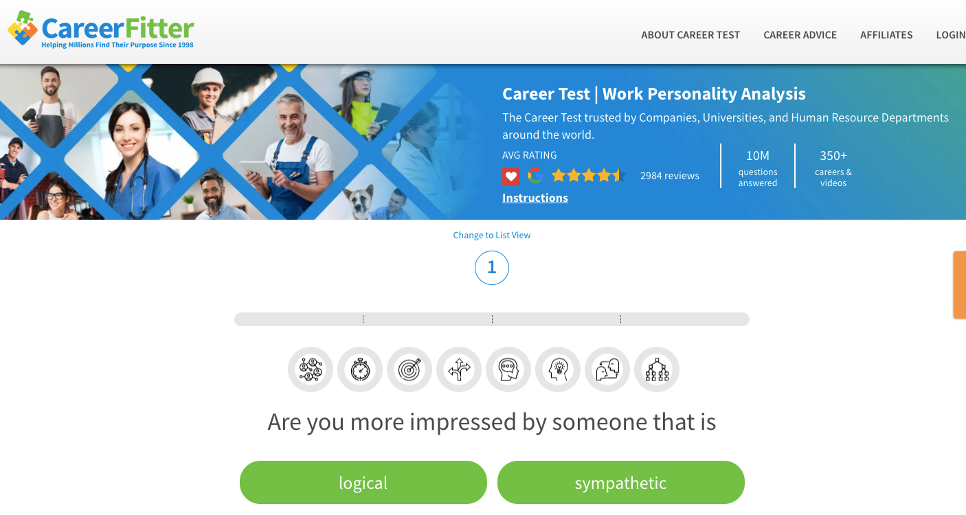 اسکرین شات تست تحلیل شخصیت کاری CareerFitter