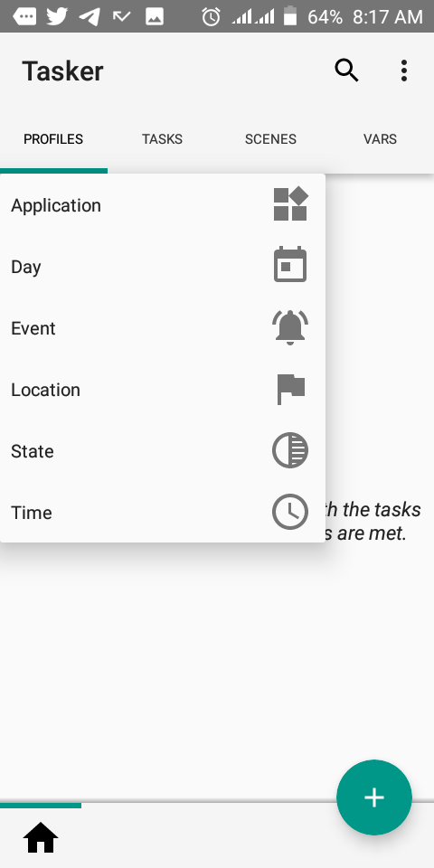Screenshot of the Tasker automation app