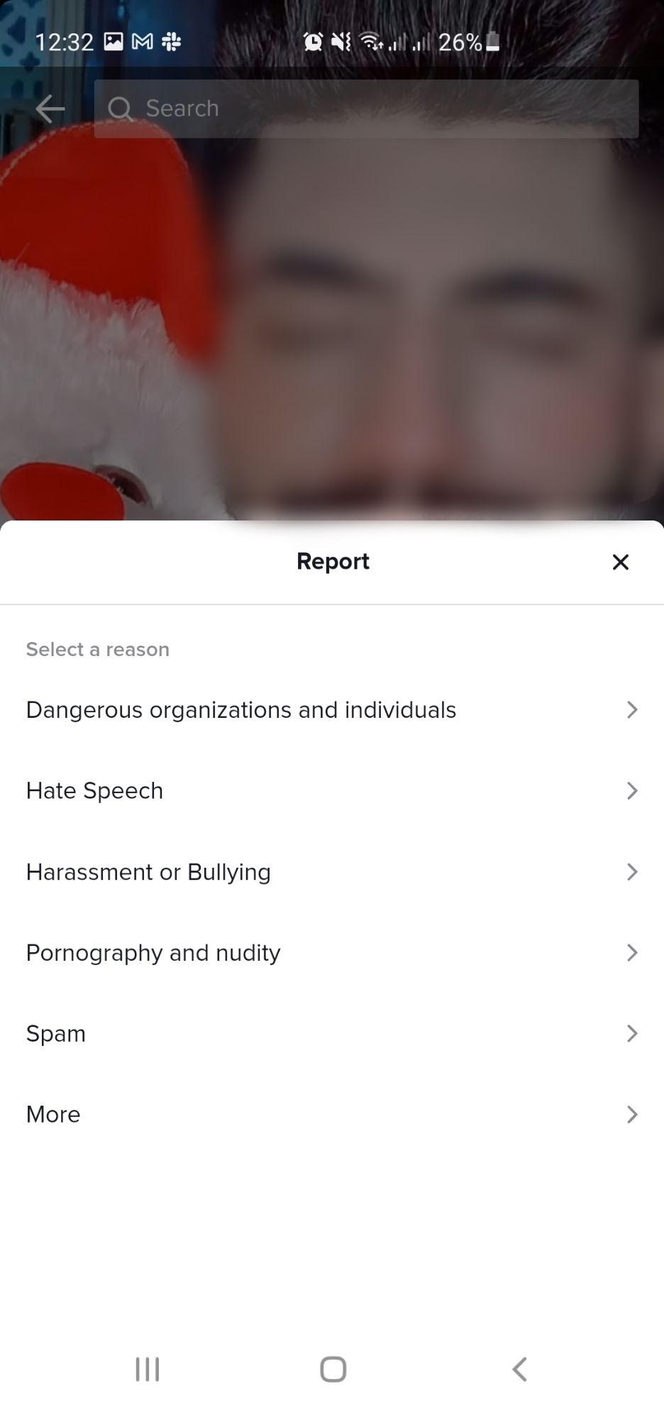 Select reason for reporting comment