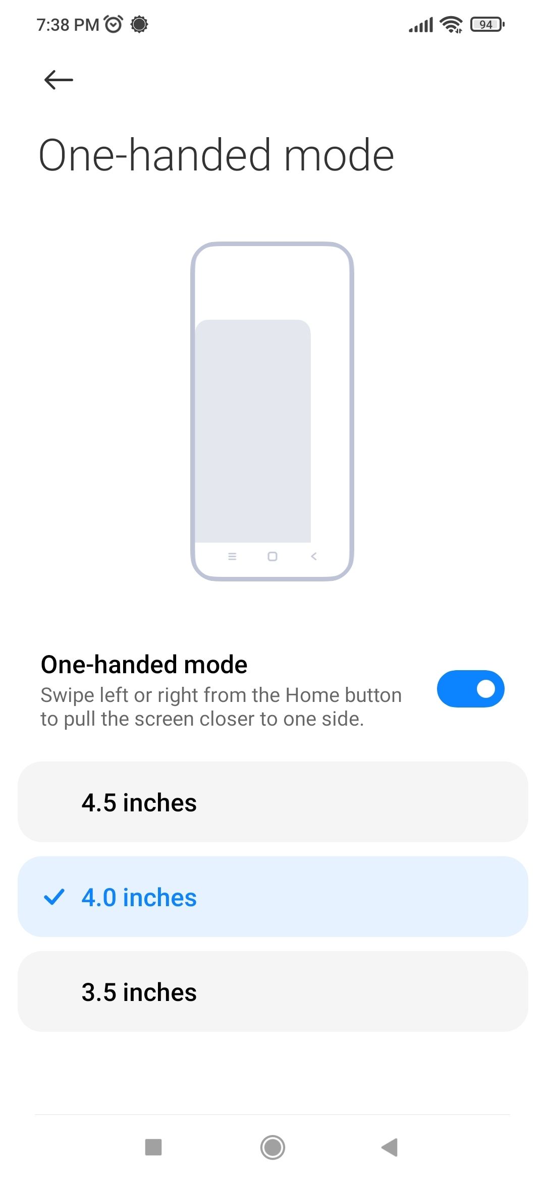 Setting the Screen Size in One-Handed Mode