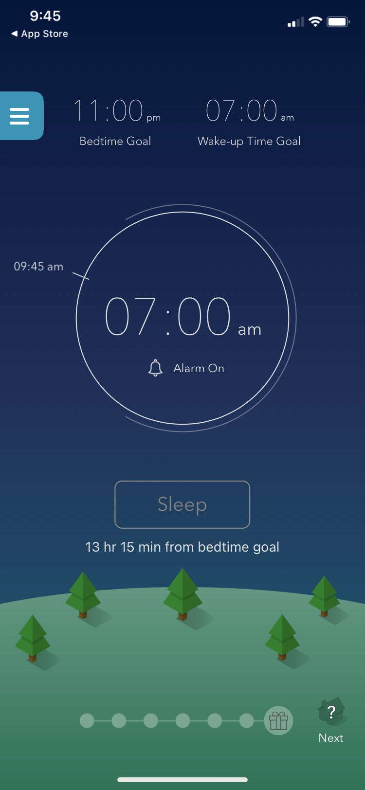 Sleeptown app home screen