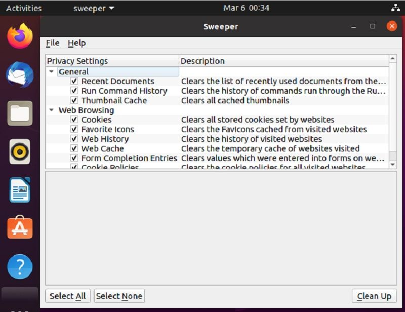 Sweeper Storage Cleaner UI Window Screenshot on Ubuntu