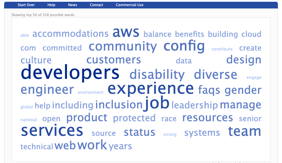 TagCrowd word cloud for Amazon Software Dev Profile