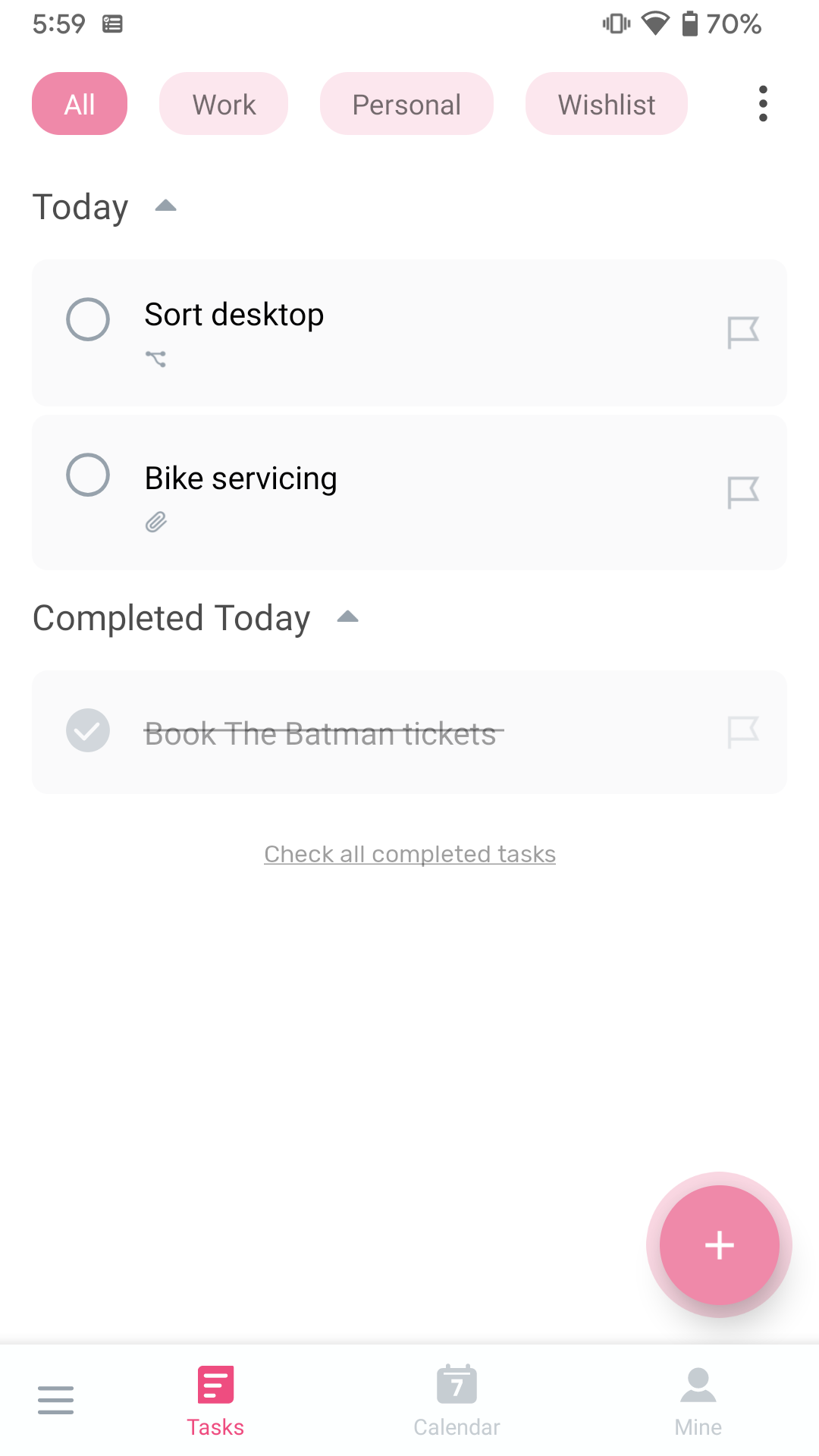 To-Do list homepage with tasks