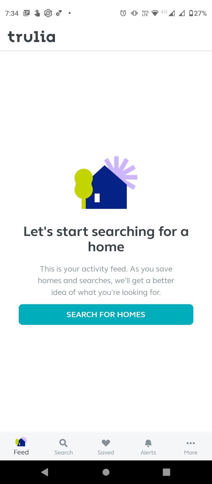 Trulia home page to search for homes