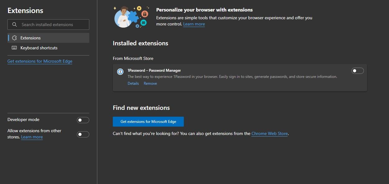Turning Off Extensions in Microsoft Edge