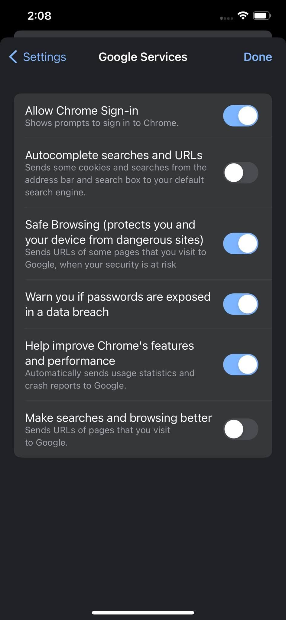 خاموش کردن پیشنهادات جستجو در Chrome برای iOS
