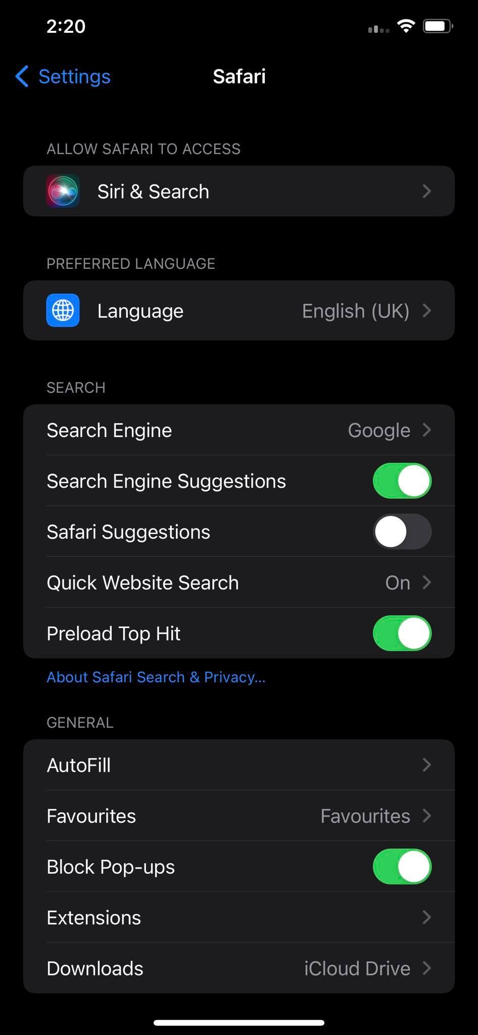 Turning Off Search Suggestions in iPhone Settings