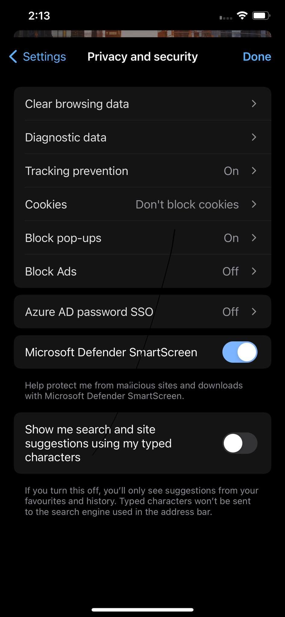 Turning Off the Toggle for Search Suggestions in Edge for iOS