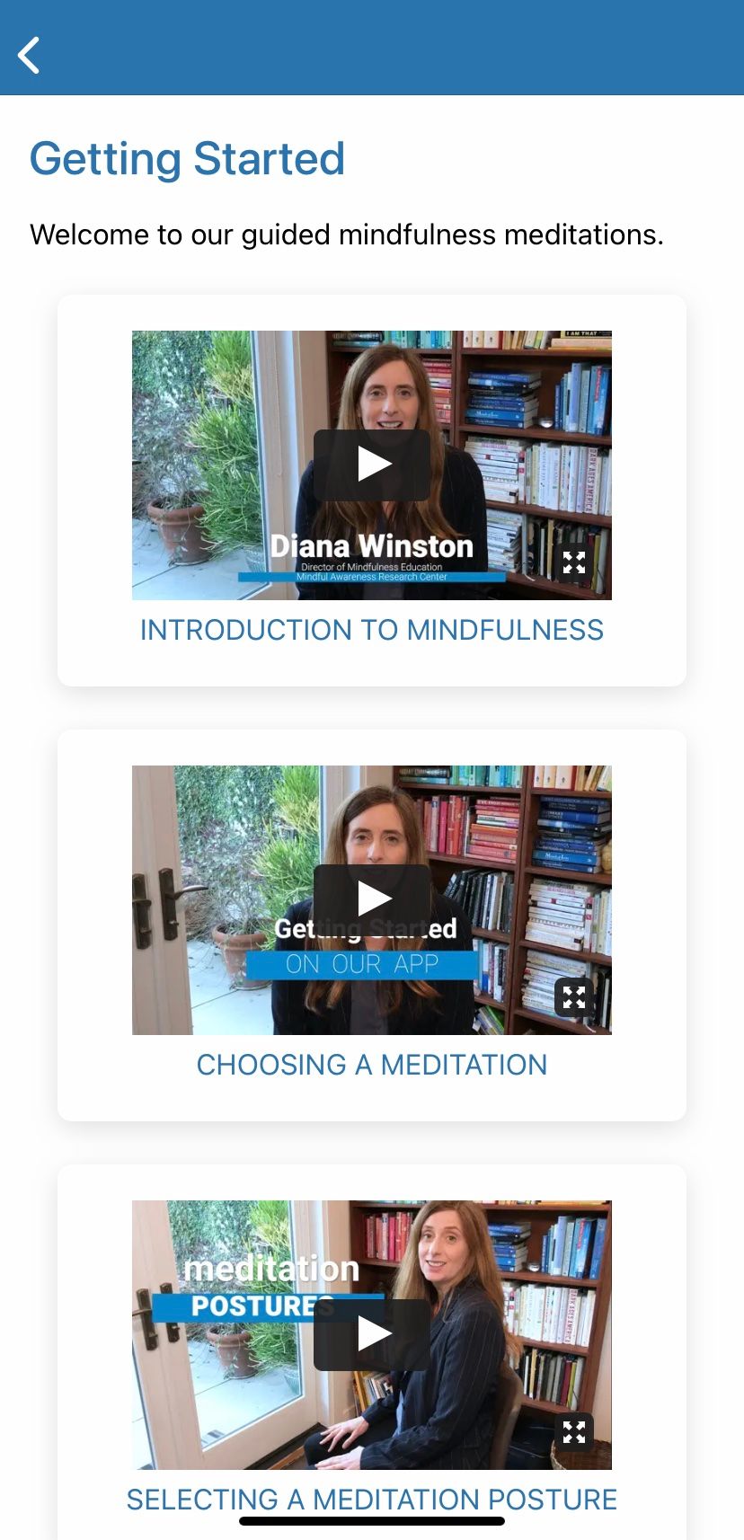 صفحه شروع UCLA Mindful App