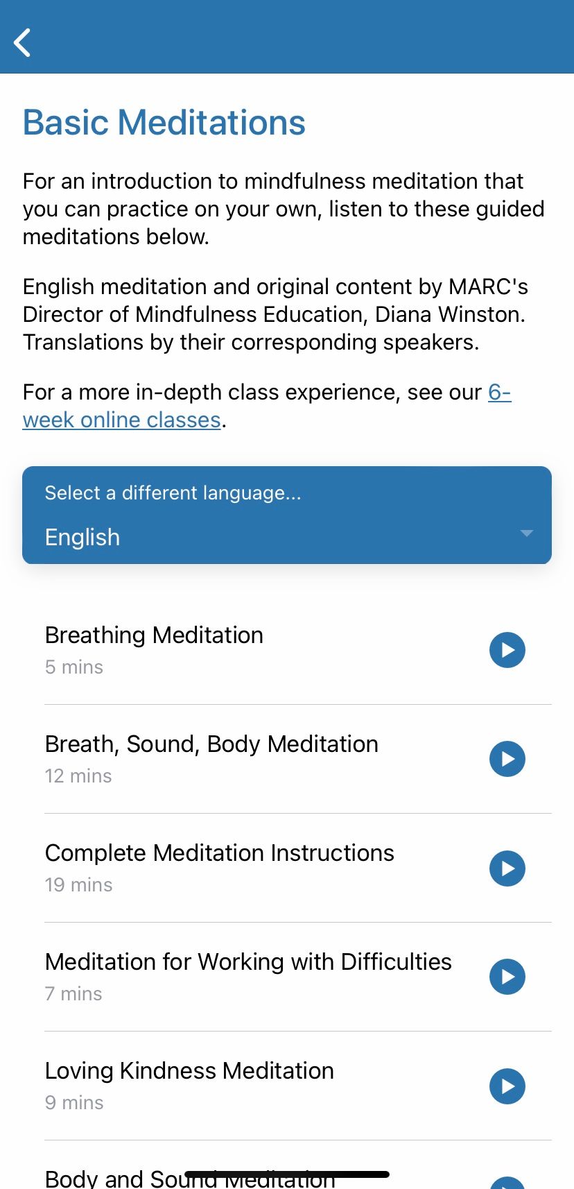 مدیتیشن های اساسی UCLA Mindful App