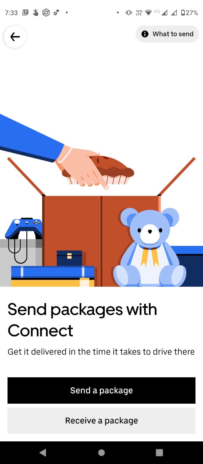 Uber send packages page