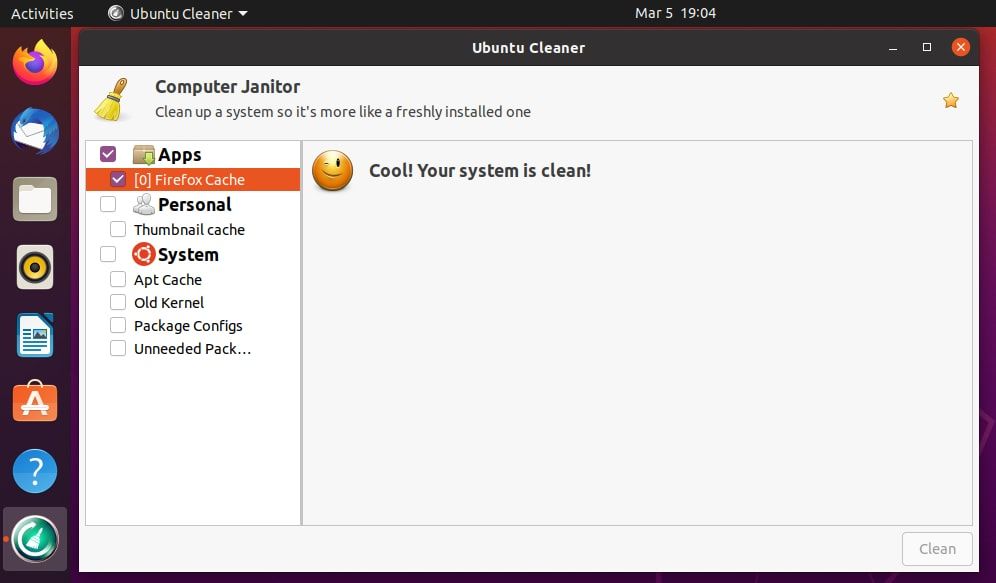 Ubuntu Cleaner Window Screenshot on Ubuntu
