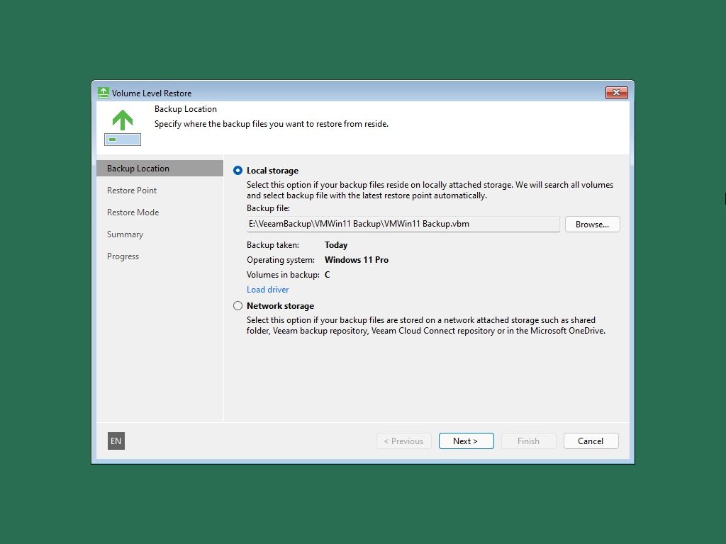 Veeam Agent Recovery Backup Location