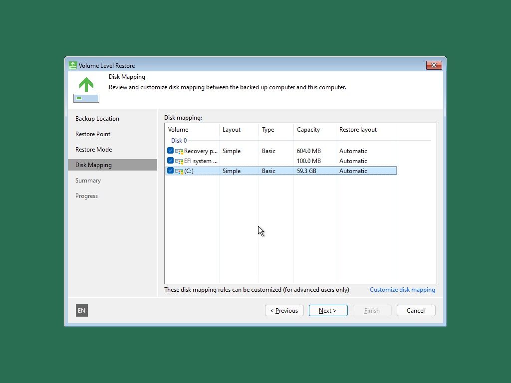 Veeam Agent Recovery Disk Mapping