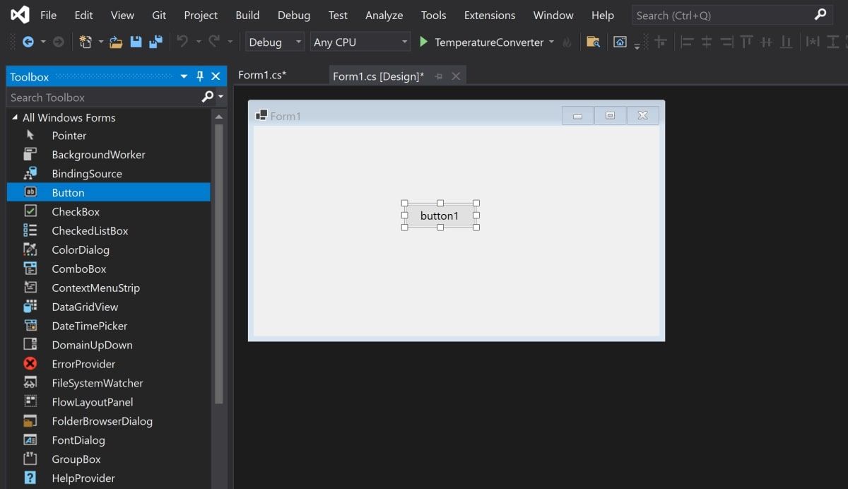 Dragging Widget Onto Canvas in Visual Studio