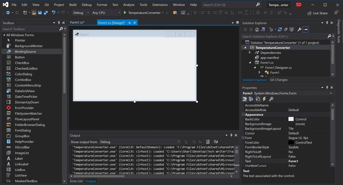 Visual Studio Environment with Canvas