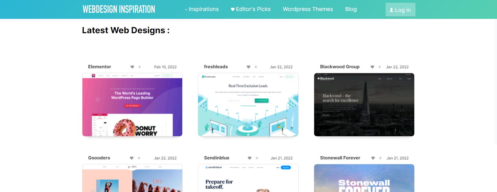 A Screenshot of Webdesign Inspiration's Landing Page