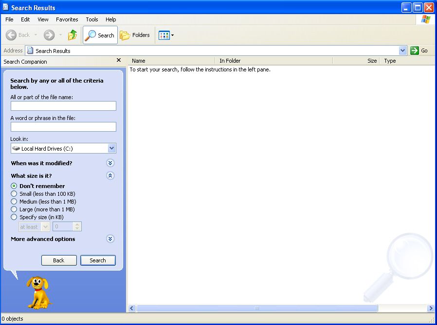 Windows XP File Search