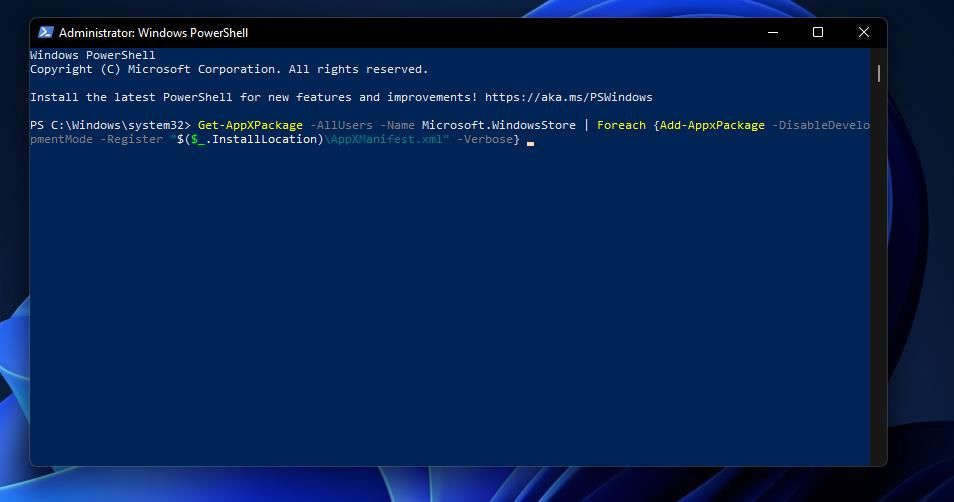 A reregister app package PowerShell command 