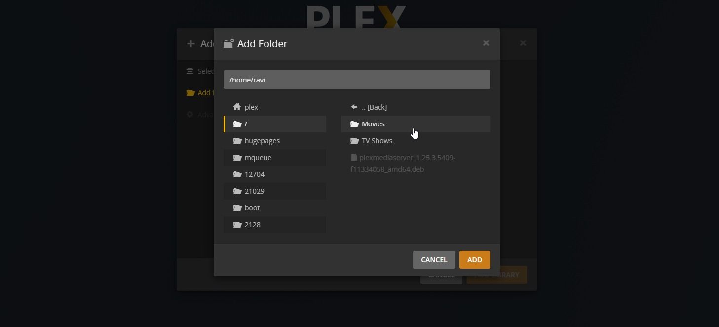 add folders to plex media server library
