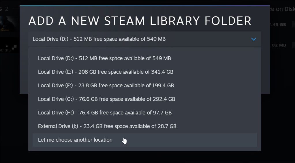 add new steam library choose location